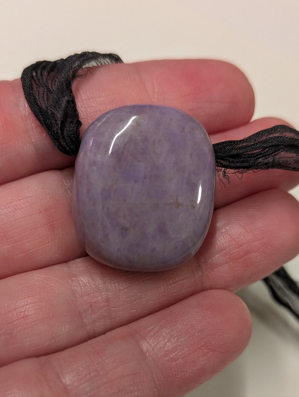 Turkish Purple Jade Stone Pendant Necklace on Silk Cord